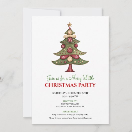 Red and green whimsical Christmas tree invitation 招待状 (正面)