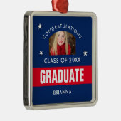 Red and Navy Blue卒業写真パーソナライズされた メタルオーナメント (右)