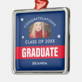Red and Navy Blue卒業写真パーソナライズされた メタルオーナメント (左)