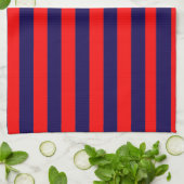 Red and Navy Blue Nautical Stripes  キッチンタオル (折り畳み)