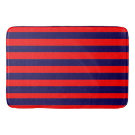 Red and Navy Blue Nautical Stripes  バスマット