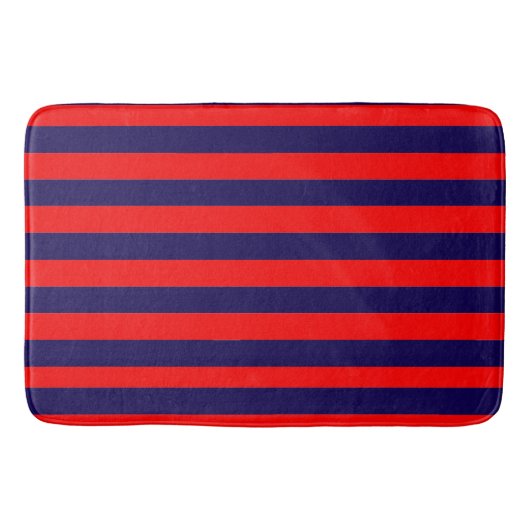 Red and Navy Blue Nautical Stripes  バスマット (正面)