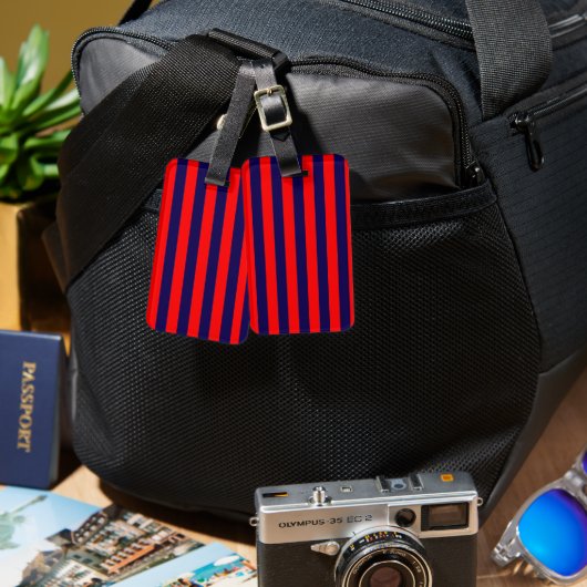 Red and Navy Blue Nautical Stripes  ラゲッジタグ (正面&裏面)