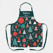 Red And Navy Mid Century Modern Christmas Pattern エプロン (正面)