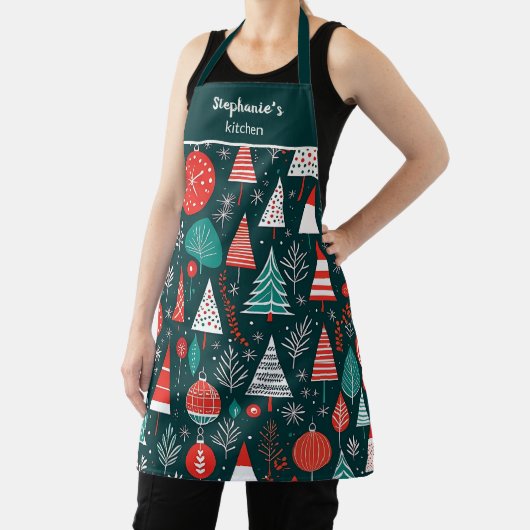 Red And Navy Mid Century Modern Christmas Pattern エプロン (インサイチュ)