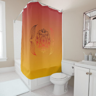Red and Orange Floral Mandala Art シャワーカーテン