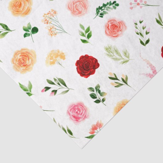 Red and Orange Flowers with Foliage Pattern 薄葉紙 (詳細)