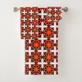 Red and orange geometric pattern Towel バスタオルセット