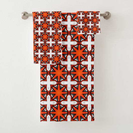 Red and orange geometric pattern Towel バスタオルセット (インサイチュ)