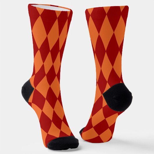 Red and Orange Harlequin Checkered Design  ソックス
