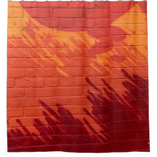 Red and orange painted brick wall シャワーカーテン
