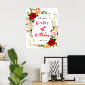 Red and Orange Roses Birthday Welcome ポスター (ホームオフィス)