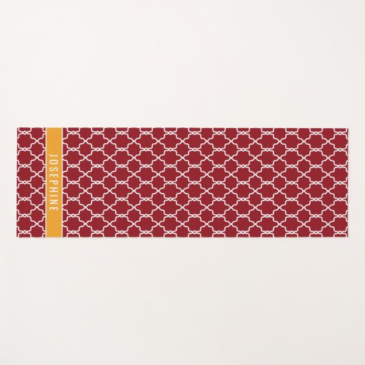 Red And Orange Trellis Pattern With Custom Name ヨガマット (正面(横))