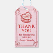 Red and Pink Bow Cake Birthday Party Thank You ギフトタグ (正面)