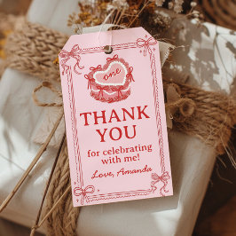 Red and Pink Bow Cake Birthday Party Thank You ギフトタグ
