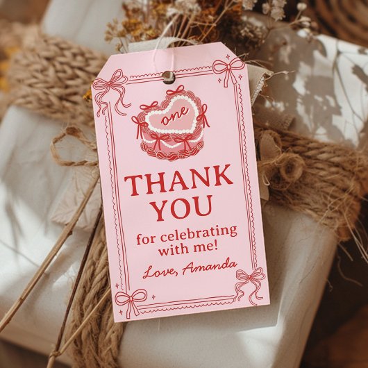 Red and Pink Bow Cake Birthday Party Thank You ギフトタグ