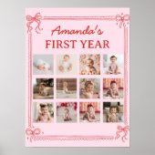 Red and Pink Bow Cake Birthday Photo Milestone ポスター (正面)