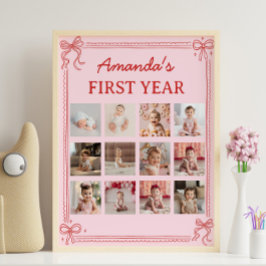 Red and Pink Bow Cake Birthday Photo Milestone ポスター