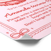 Red and Pink Bow Cake Birthday Time Capsule Sign ポスター (角)