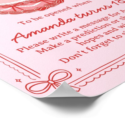 Red and Pink Bow Cake Birthday Time Capsule Sign ポスター (角)