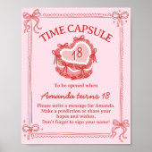 Red and Pink Bow Cake Birthday Time Capsule Sign ポスター (正面)