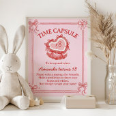Red and Pink Bow Cake Birthday Time Capsule Sign ポスター