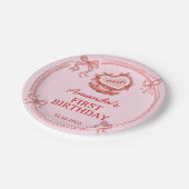 Red and Pink Bow Cake Girls Birthday ペーパープレート (アングル)