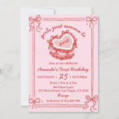 Red and Pink Bow Girls Just Wanna Be One Birthday 招待状 (正面)