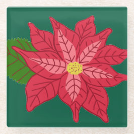 Red and Pink Christmas Poinsettia ガラスコースター