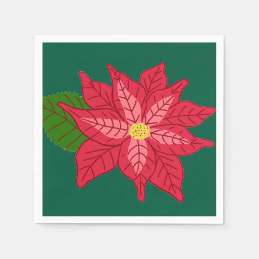 Red and Pink Christmas Poinsettia スタンダードカクテルナプキン (正面)