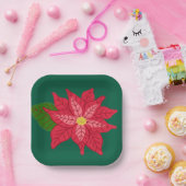 Red and Pink Christmas Poinsettia ペーパープレート (パーティー)