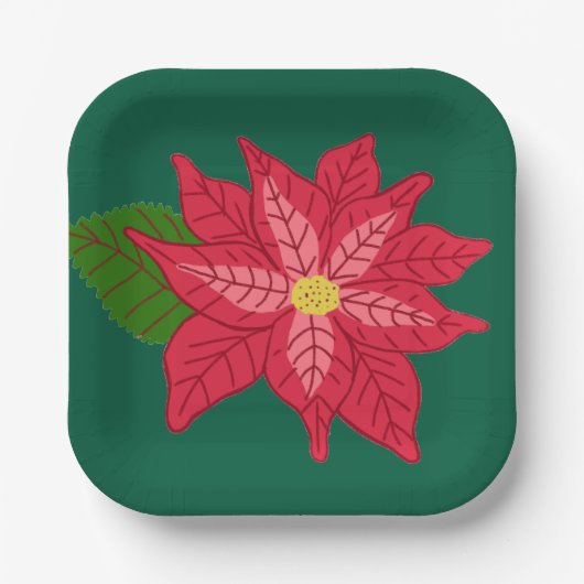 Red and Pink Christmas Poinsettia ペーパープレート (正面)