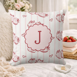 Red and Pink Cottagecore Strawberry Monogram  クッション