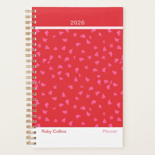Red and Pink Feminine Minimalist Floral Planner プランナー手帳 (正面)