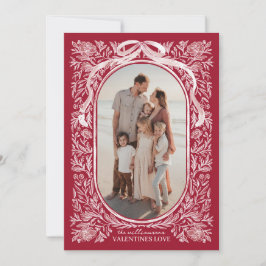 Red and Pink Floral & Bow Valentine Photo Card 招待状
