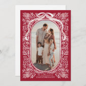 Red and Pink Floral & Bow Valentine Photo Card 招待状 (正面/裏面)