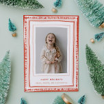 Red and Pink Hand-Drawn Watercolor Frame Photo シーズンカード<br><div class="desc">Playfully hand-drawn frame with watercolor details makes this holiday photo card a joy to open in the mail! Red ticks along the edge and pink watercolor brush strokes peeking through bring joy and fun to the frame around your favorite photo. Art and design by Annie Montgomery Design.</div>