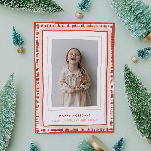 Red and Pink Hand-Drawn Watercolor Frame Photo シーズンカード