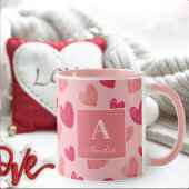 Red and Pink Heart Personalized Monogram Name マグカップ