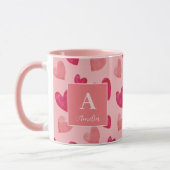 Red and Pink Heart Personalized Monogram Name マグカップ (左)