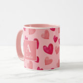 Red and Pink Heart Personalized Monogram Name マグカップ (正面左)