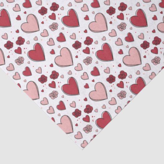 Red and Pink Hearts and Roses Doodle Art 薄葉紙 (詳細)