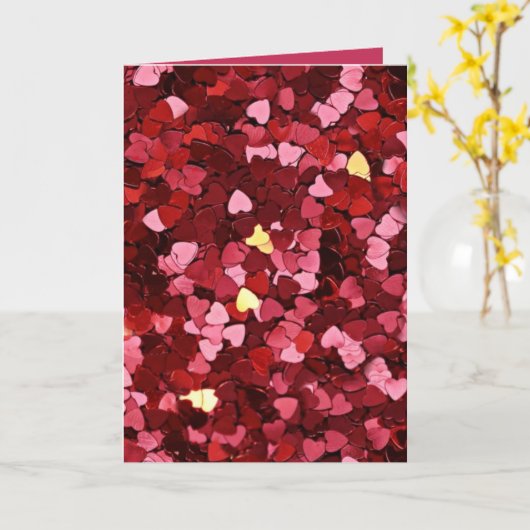 Red and Pink Hearts Confetti Happy Valentine's Day カード (黄色い花)