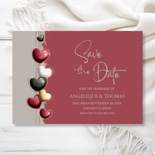 Red and Pink Hearts Wedding Save the Date セーブザデート