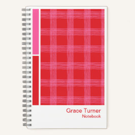 Red and Pink Illustrated Plaid Vertical Palette ノートブック