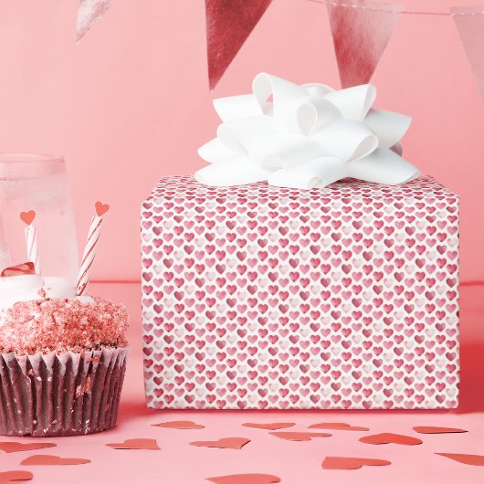 Red and Pink Mini Watercolor Hearts ラッピングペーパー
