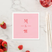 Red and Pink Minimalist Monogram Wedding Party スタンダードカクテルナプキン (インサイチュ)