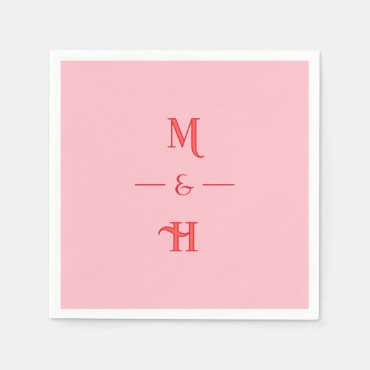 Red and Pink Minimalist Monogram Wedding Party スタンダードカクテルナプキン (正面)