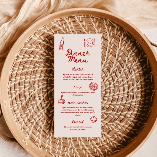 Red and Pink Retro Illustrated | Dinner Wedding メニュー