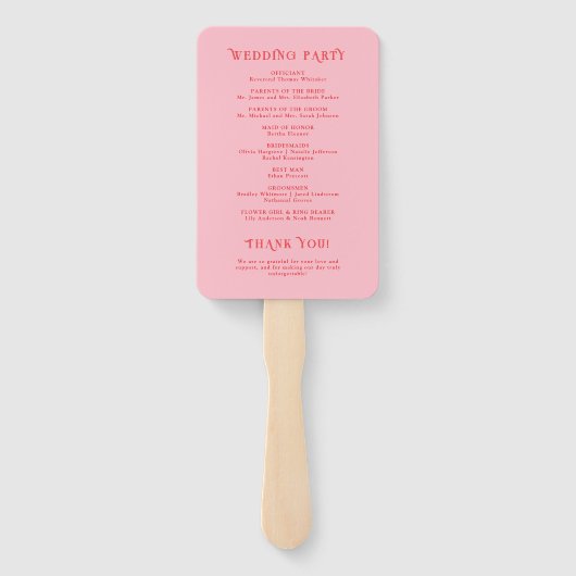 Red and Pink Retro Wedding Program ハンドファン (裏面)